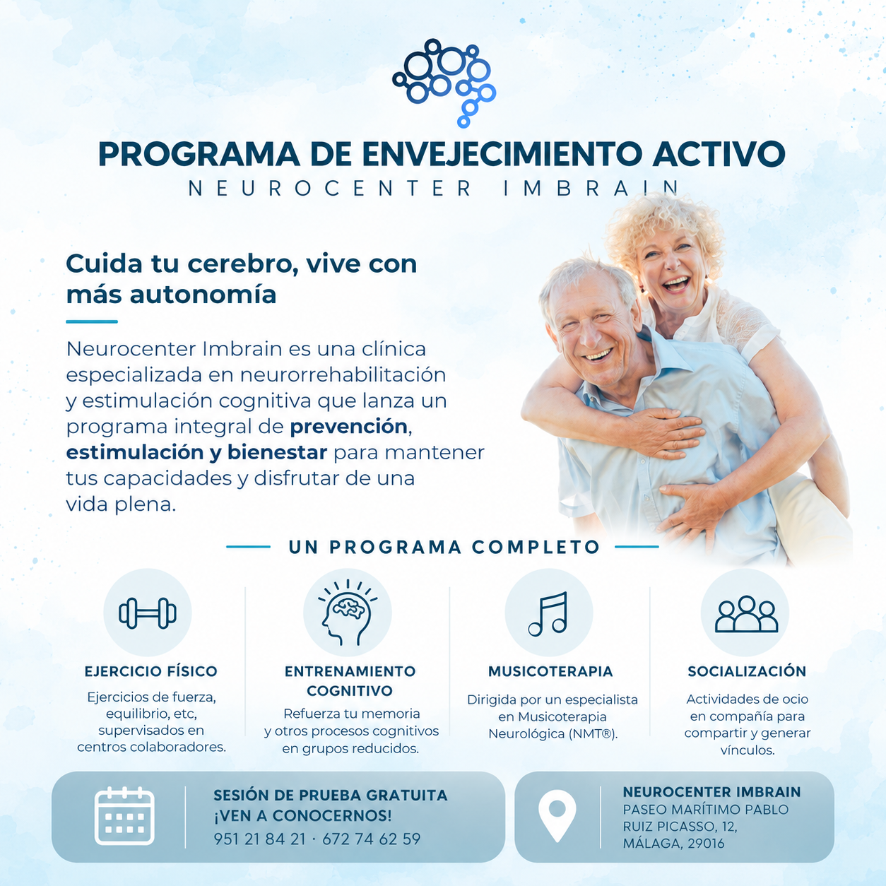 rograma de envejecimiento activo en Málaga con estimulación cognitiva, ejercicio físico, musicoterapia y socialización – Neurocenter Imbrain